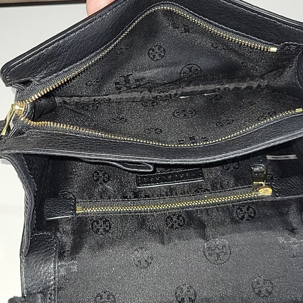 Tory Burch Black Quilted Leather Crossbody Bag with Gold Chain